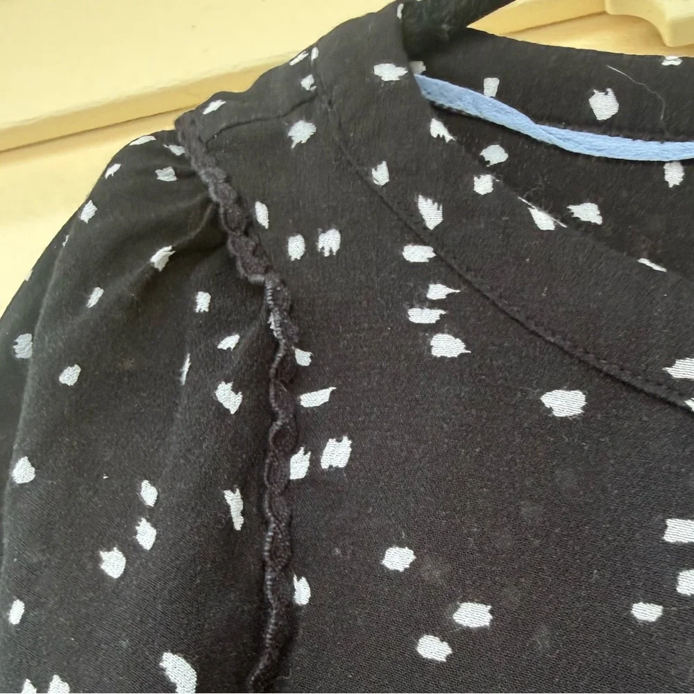 Maeve By Anthropologie Black White Abstract Dot Peplum Long Sleeved Blouse Small